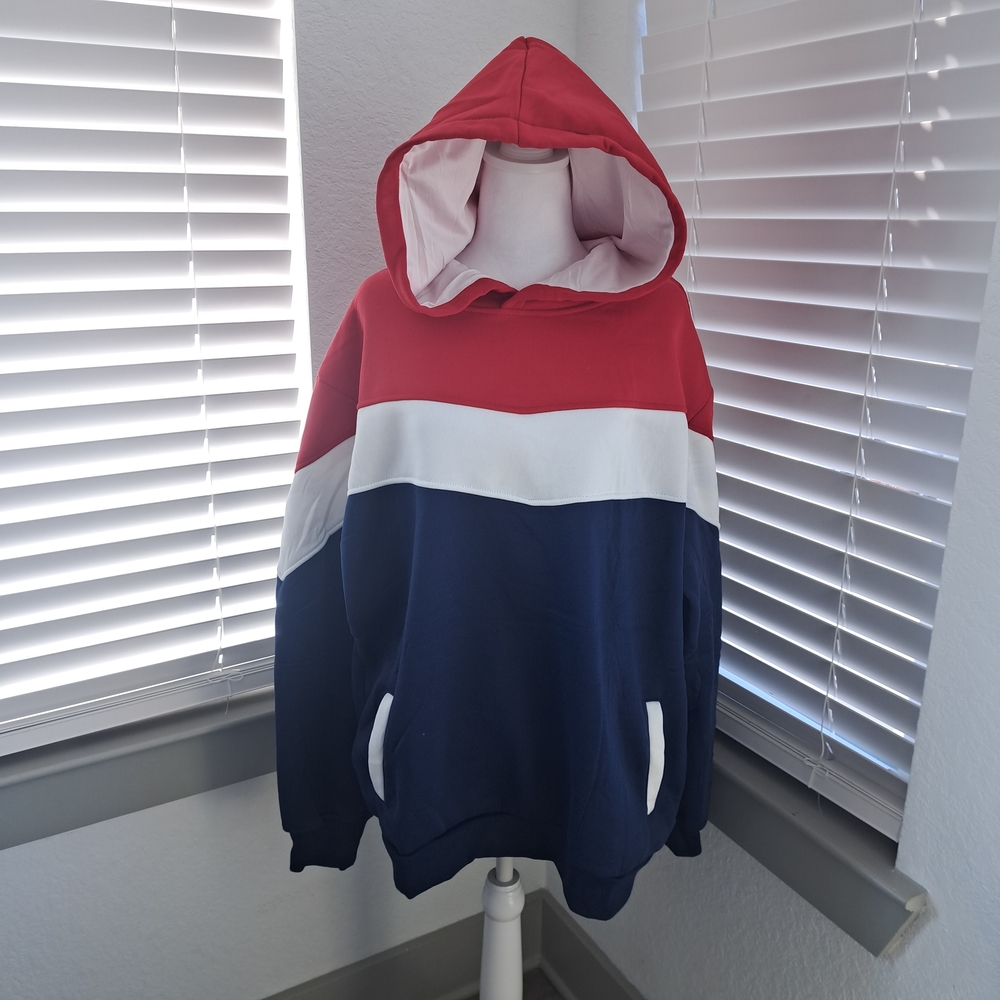 Red, White, and Blue Colorblock Hoodie